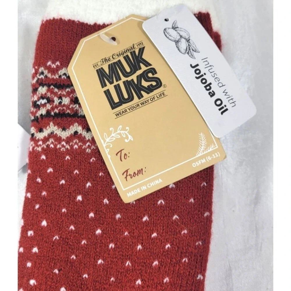 3 Muk Luks Jojoba Infused Gripper Bottom Cabin Socks - Burgundy One Size (6-11)
